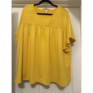 Cato Smocked Blouse Womens 18/20 Yellow Baby Doll Peasant Cottagecore